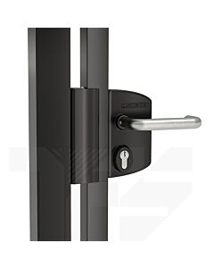 Black Locinox EN 179 Certified Anti Panic Gate Lock Kit with silver handle which says Locinox above