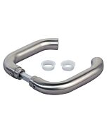 Stainless Steel Handle Pair for Locinox Insert Locks joined together and 2 plastic white rings